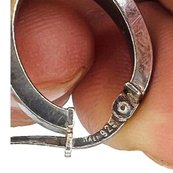 Vintage 925 Italy Sterling Silver Huggie Hoop Earrings Pair Minimalist Signed - Picture 3 of 12